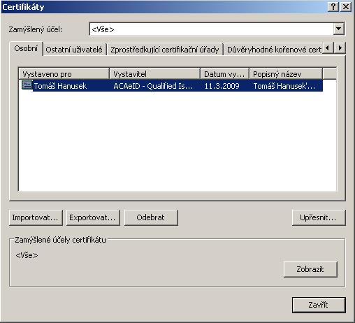 Obrázek 10: Výběr certifikátu k exportu Obrázek 9: Správa