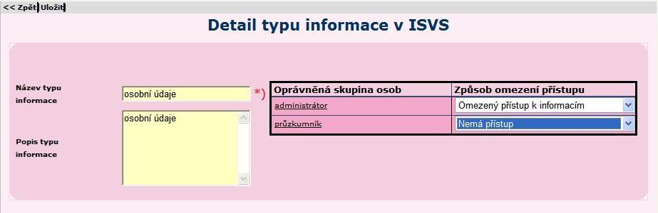 skupiny osob - vymezení skupin uživatelů, které mohou číst nebo přidávat, měnit nebo mazat informace v popisovaném ISVS; pro daný typ informací v IS o ISVS a daný typ omezení přístupu k těmto