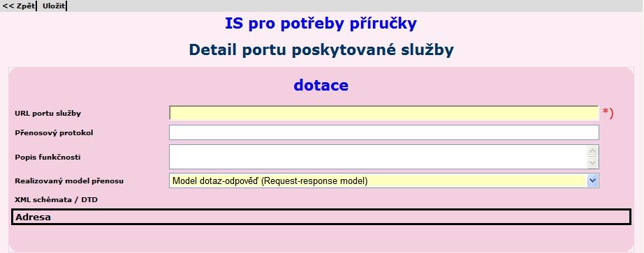 Po uložení údajů se obrazovka rozšíří o možnost zadání portů služby.