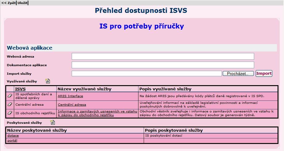 záložka Přehled dostupnosti ISVS pak může vypadat např.