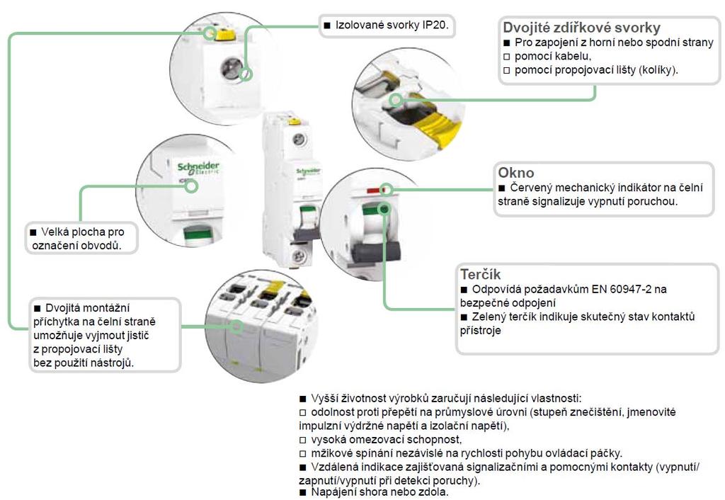 jmenovité impulzní výdržné napětí Uimp 6kV izolační napětí Ui 500V Referenční teplota + 50 C