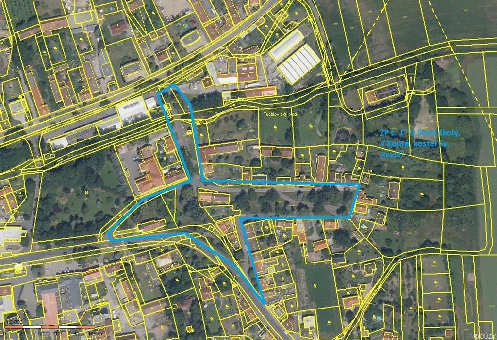 3. Rozvržení řešeného území (pohled na jednotlivé základní prostorové jednotky ZP, a dílčí prostorové jednotky DP) ZP č. 1 U Staré školy, V Koutě, kostel Sv.