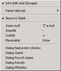 3.1.2 Menu Zobrazení» Info-Edit mód - toto menu je přepíná pracovní mód systému (většinou myši) na informační mód, při kterém se pouze zobrazují informace ve stavovém řádku.