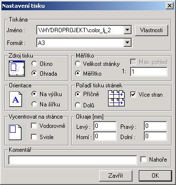 3.3 Pomocné dialogy 3.3.1 Nastavení tisku Dialog nastavení tisku slouží ke kompletnímu nastavení projektu k tisku.