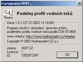 směru. Obr. 35 - dialog posunu vybraných příčných řezů 3.3.11 O programu Tento dialog slouží k podání základní informace o programu a licenci.