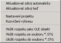 3.5.1 Menu Menu Projekt Obr. 44 - menu Projekt (profil_dll)» Nastavení tisku - spouští dialog Nastavení tisku. Pomocí tohoto dialogu lze nastavit tisknutelnou oblast a další parametry tisku.