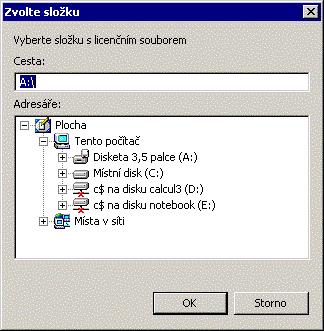 A:\438\ nebo c:\winplan\) stiskněte tlačítko STORNO. Pokud licenční program nalezne soubor HDP.