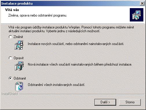 Postup při odinstalování programu: 1) V systémovém okně Ovládací panely zvolte ikonu PŘIDAT NEBO UBRAT PROGRAMY.