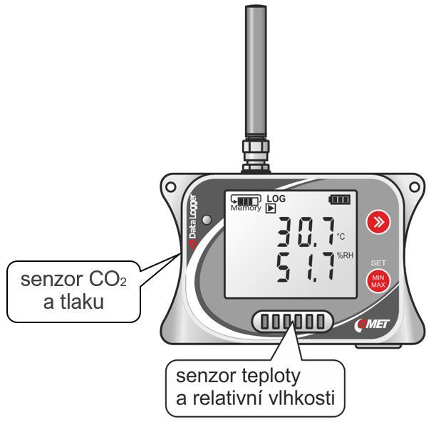 U4440M Kompaktní teploměr - vlhkoměr tlakoměr měřič koncentrace CO2 Tento model měří teplotu, relativní vlhkost, teplotu rosného bodu, barometrický tlak a koncentraci CO 2 v ovzduší pomocí interních