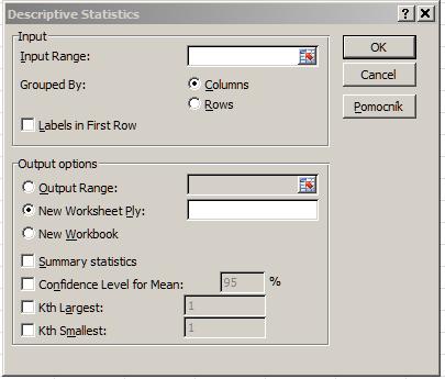 Charakteristiky štatistického znaku Výpočet v programe MS Excel: aritmetický priemer =AVERAGE(rozsah dát) modus =MODE(rozsah dát) medián