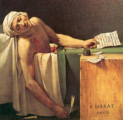 Jacques Louis David : Maratova smrt (klasicismus) červenec 1793 zavražděn odpůrkyní revoluce