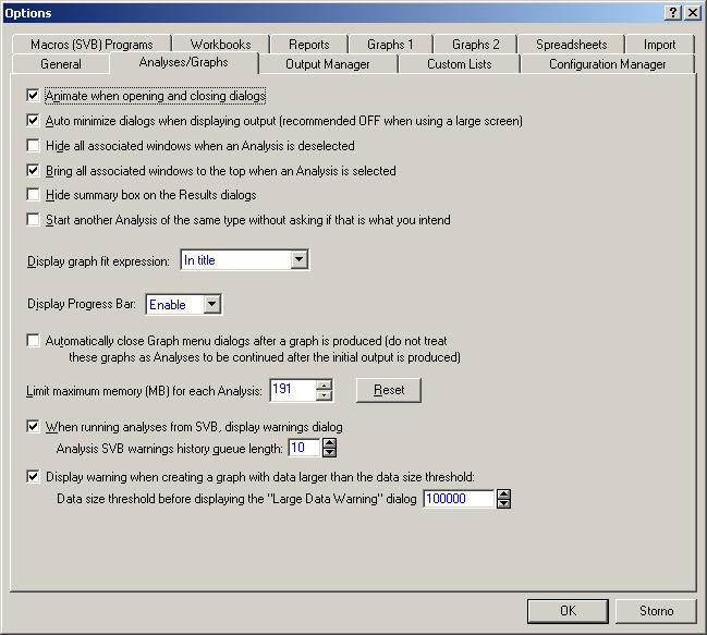 Nastavení programu Statistica II (Analýzy a grafy) Animace dialogů, minimalizace analýz při zobrazování výstupů, zobrazení výstupních oken Zobrazení