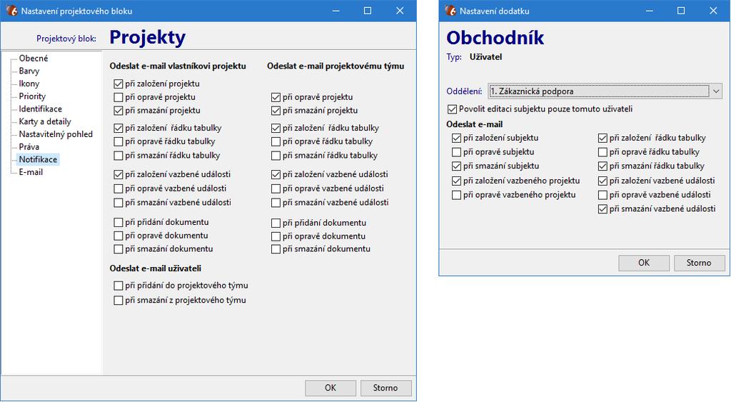 12. Notifikace e-mail Upozornění e-mailem na změny a nové záznamy v databázi. Systém umožňuje automatické odesílání zpráv pro vybrané operace, který jiný uživatel provedl nad cizími záznamy.