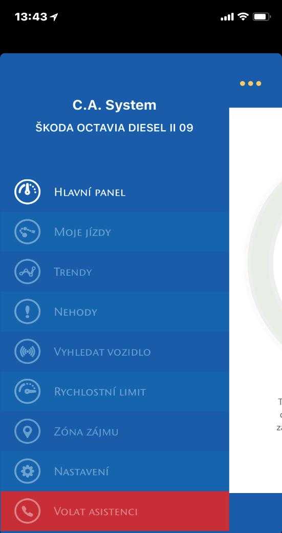 HLAVNÍ NABÍDKA Přejít mezi HLAVNÍM PANELEM a HLAVNÍ NABÍDKOU je možno kdykoli stisknutím tlačítka. Dále můžete pokračovat volbou nabídky MOJE JÍZDY.