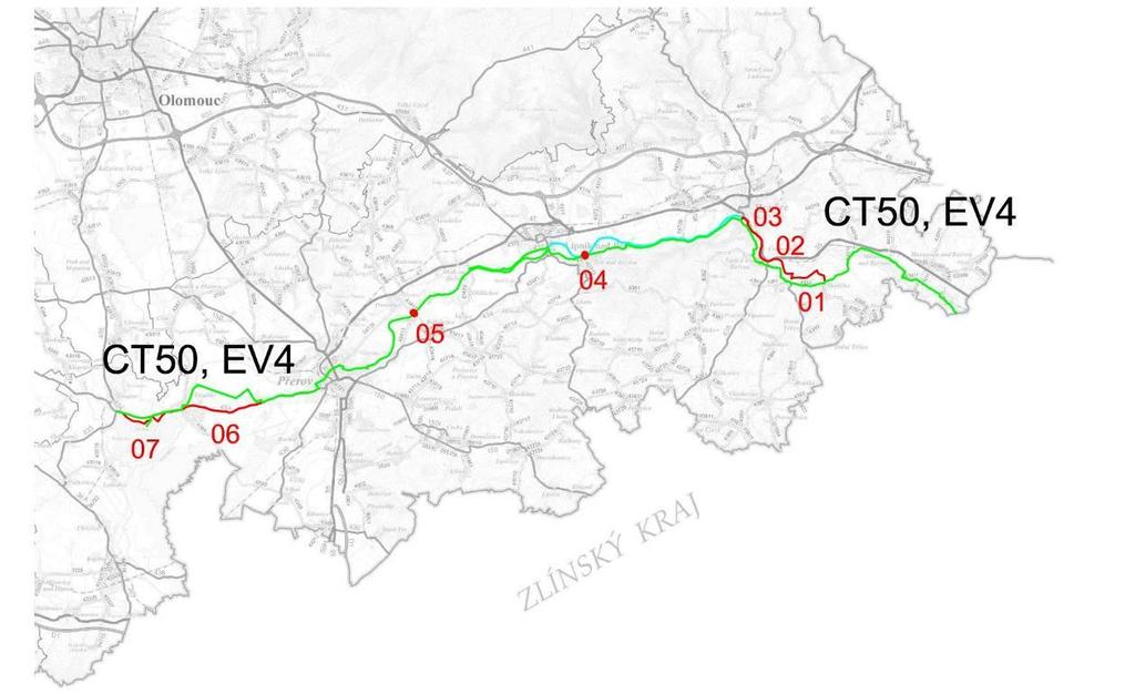 Mapa 4 - Návrh úprav Cyklostezky Bečva, zeleně -