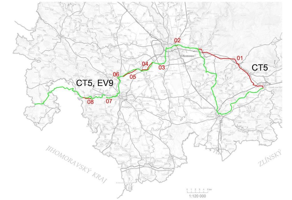 RARSM Mapa 5 - Návrh úprav cyklotrasy 5, zeleně - 