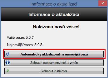 TPV calculatin 6.2.1 Uživatelská příručka Purpurvé) Aktualizvat Zkntrluje dstupné aktualizace prgramu. Vyžaduje přístup na internet. Při nalezení nvé verze se zbrazí frmulář bsahující tři tlačítka 1.