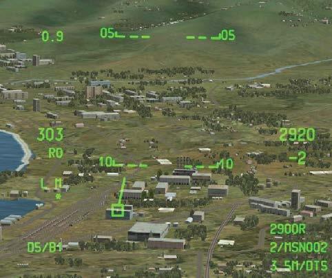 Podívejme se nyní na označení cíle pomocí HUD. Nejdříve navolte HUD jako aktivní displej (SOI) klávesou [U]. Na průhledovém displeji se zobrazí zaměřovací čtverec.