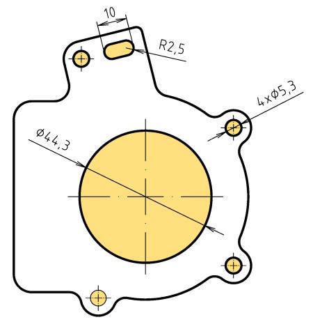 Ostatní rozměry tlačné hrany volím dle tab. 3: a = 2,8 mm h = 0,5 mm h1 = 0,55 mm R = 0,1 mm Na obr. 30 jsou uvedeny rozměry a tvar tlačné hrany. Obr. 30 Konstrukce tlačné hrany 3.2.3 Určení plochy součásti, délky křivky střihu a délky křivky tlačné hrany Určení plochy součásti Plocha výstřižku Sv (obr.