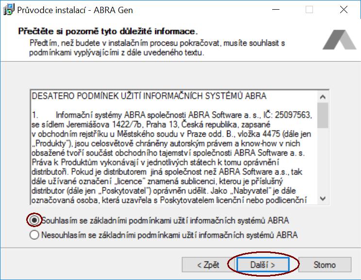 2.3 INSTALACE SYSTÉMU ABRA Pokračujte zobrazením uvítací