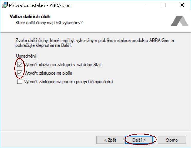 Dále se nabídne možnost vytvoření složky pro spouštění ABRA