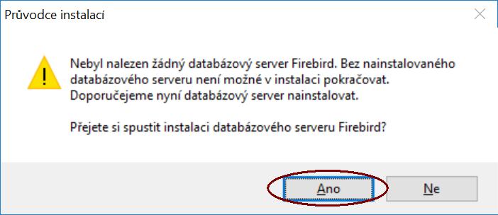 Pokud je nalezen Firebird jiné verze, systém to oznámí: Pokud stisknete Ano, zobrazí se on-line nápověda, kde si můžete přečíst více. Pokud stisknete Ne, instalační program ABRA Gen se ukončí.