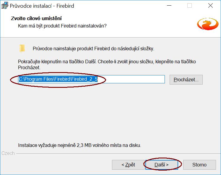 Zadání cesty, kam se má FB nainstalovat.