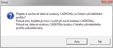 Zachování souborů je výhodné zejména v případech "přeinstalace" CADKONu, kde požadujete zachování těchto uživatelských souborů pro následně instalovaný CADKON Stavební konstrukce (viz.