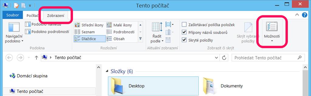 1 a 8 nastavíte možnosti složky viz. obrázek níže.