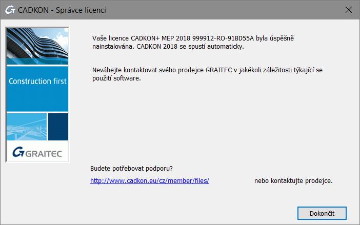 3. Váš počítač se spojí s aktivačním serverem společnosti GRAITEC, kde je uložena databáze licencí. Aktivační server přijme informaci a zpracuje ji.