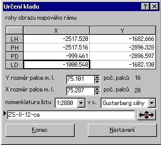 obr. 23 Základní dialog funkce Určení kladu mapového listu obr.