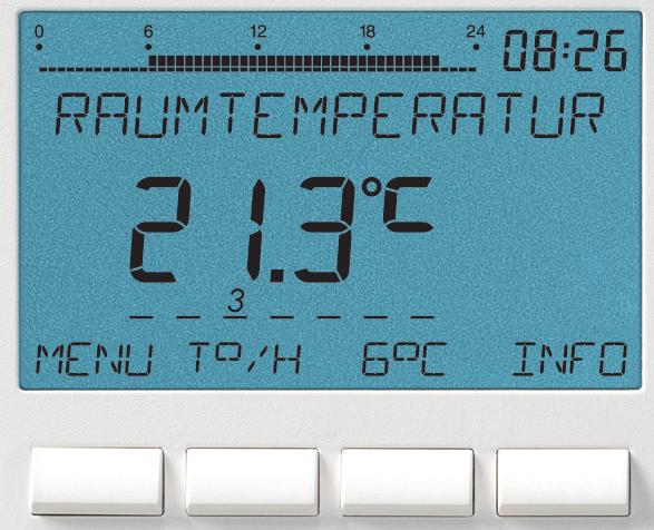 Displej a tlačítka Zobrazení naprogramovaných dob sepnutí Textový řádek Zobrazení času Zobrazení teploty Dny