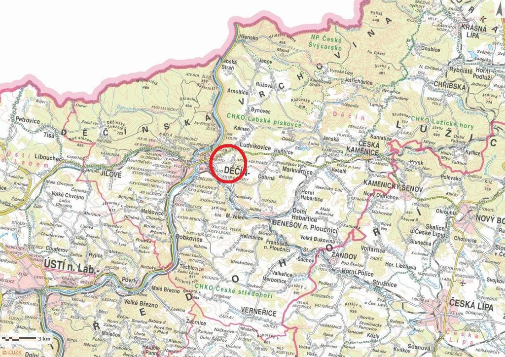 2 ÚDAJE O ZÁMĚRU Název záměru: Přeložka silnice I/13, Děčín Ludvíkovice, Folknářská spojka Záměr je situován na východním okraji města Děčína mezi městskými částmi Nové Město, Březiny a Folknáře a