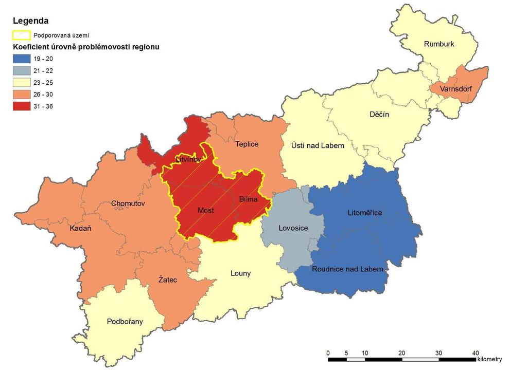 Mapa 2: Vymezení podporovaných území ÚK Zdroj: ESRI
