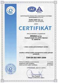 Váš obchodní zástupce: ČSN EN ISO 9001:2009, certifikátem kvality prokazujeme schopnost trvale