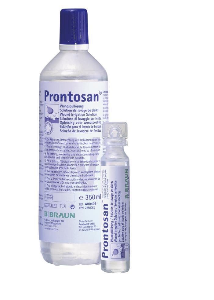 Dekontaminace ran Prontosan roztok sterilní odstranění biofilmu odstranění zápachu napomáhá optimálnímu stavu rány 8 týdnů po