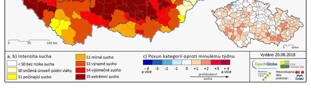 Na Moravě jsou zaznamenány úhrny jen do 1 mm a ve zbytku Čech okolo 1-4 mm/týden. Teploty vzduchu často se vyskytovaly nad hranicí 30 C a tedy výpar byl vysoký.