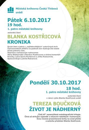 KALENDÁŘ AKCÍ MĚSTA ČESKÁ TŘEBOVÁ A OKOLÍ / ŘÍJEN 2017 18/10 středa GEOLOGICKÉ A MINERALOGICKÉ ZAJÍMAVOSTI POLSKÉ STRANY SUDET 17:00 / učebna ZŠ Habrmanova Přednáška Ing. Jiřího Šury.