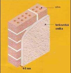 Tenkovrstvé omítky 3 vrstvá omítka 15-40 mm (podhoz + jádro + štuk) Tenkovrstvá