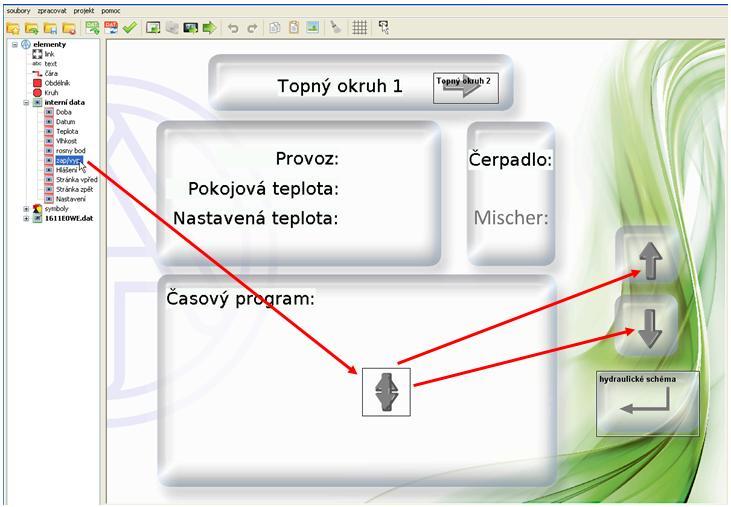 Vložení spínacího pole Zap/Vyp Změna změnitelných hodnot (= neuzavřené hodnoty) nastane v regulaci díky zobrazení zap- a vyp háčku vedle hodnoty po doteku na hodnotu.