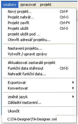 21 Přehled menu Menu Soubory Start nového projektu Nahrání, uzavření nebo uložení stávajících projektů