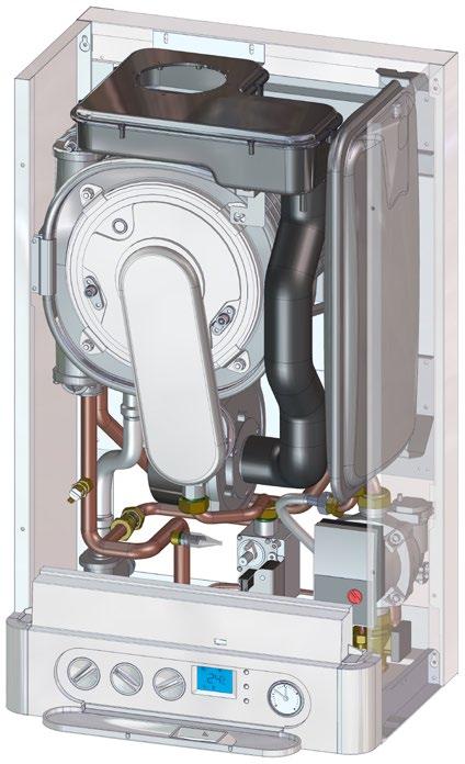 A - kondenzační kotel pouze pro vytápění, provedení turbo - Kondenzační komora - Ventilátor - Teplotní sonda topení - Expanzní nádoba topení - Tlakový spínač