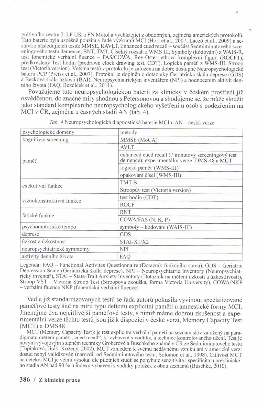 gnitivniho centra 2. LF UK a FN Motol a lych6zejici z obdobnich, zejmina americkich protokohi. Tato baterie byla ispcsnd pouzita v iadd vizkumi MCI (Hort et a1.,2007; Lacz6 et a1.