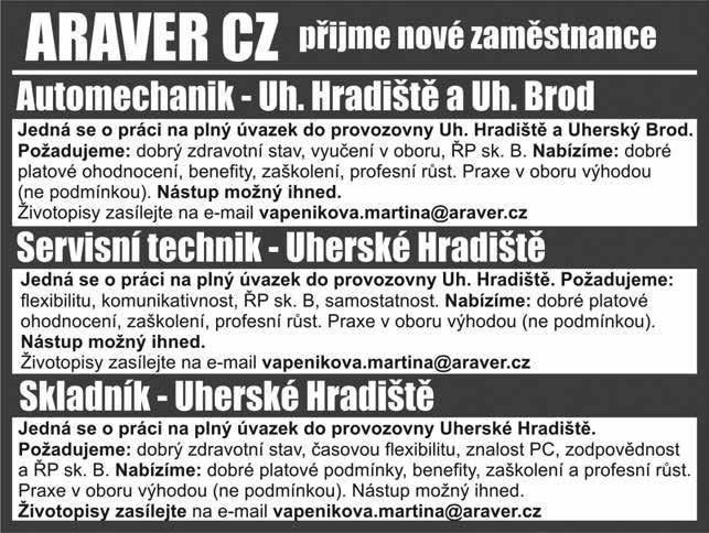 6 PERSONÁLNÍ INZERCE AKTUÁLNÍ NABÍDKA PRÁCE PRACOVNÍ PŘÍLEŽITOSTI Hledáme pracovníky do kanceláře. T: 606 100 631 K2017/45 Přijmeme do prac. poměru řidiče-skladníka, ŘP sk.
