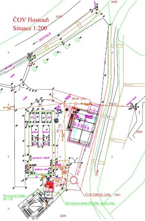 4000 EO. Kromě výměny technologie je navržena v areálu ČOV dešťová zdrž, čerpací jímka splašků a kalová koncovka.