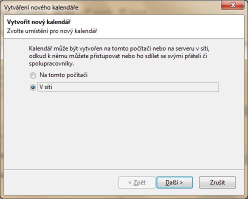 Obrázek 3.17. Mozilla Lightning: Vytvoření nového kalendáře Na úvodní obrazovce zvolíme volbu "V síti", protože se bude jednat o tzv. vzdálený kalendář. Obrázek 3.18.