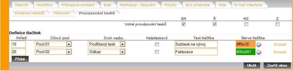 Obrázek 3.19. Vytváření poolu: Provazování tasků Volné provazovaní tasků umožňuje jednotlivým rolím při úpravě tasků v daném poolu vytvářet libovolné vazby do jiných poolů, do kterých mají přístup.