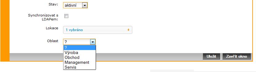 V našem příkladu jsme přiřadili k uživateli selectbox určující, o kterou firemní oblast se uživatel primárně stará. Toto pole přibude do dolní části editačního formuláře uživatele.