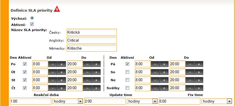 Obrázek 18.2. Konfigurace SLA časů Pokud je task zadán v pracovní době, nic se nemění. Např.