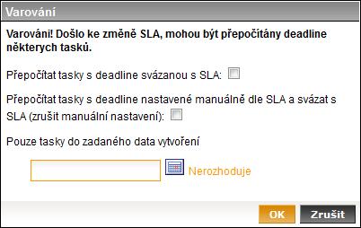 Obrázek 18.7. Přepočet manuálních časů podle SLA Jednak máme možnost nastavit, zda chceme podle nového schématu přepočítat tasky, které mají nastaven automatický FT podle původního SLA schématu.